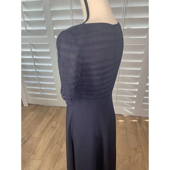 Vtg 80s Deadstock Lion Dark Blue Cocktail Dress 9 Ballet Length Rayon Empire - Picture 12 of 12